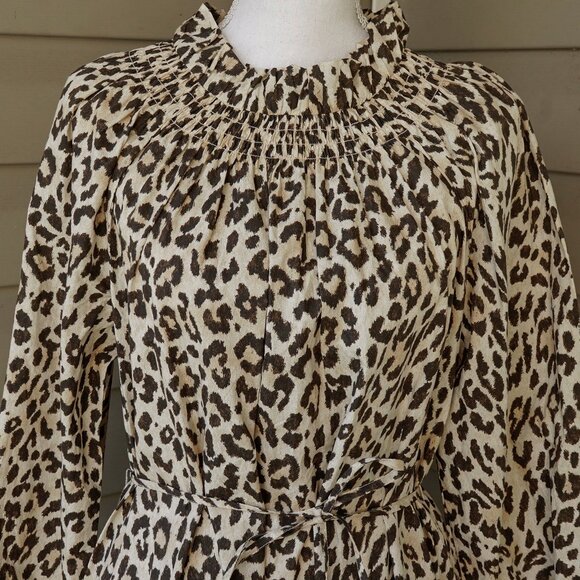NWT J. Crew Dress Leopard Midi Ruffle Neck 50s Classic Tea Length Balloon Sleeve - Picture 8 of 11